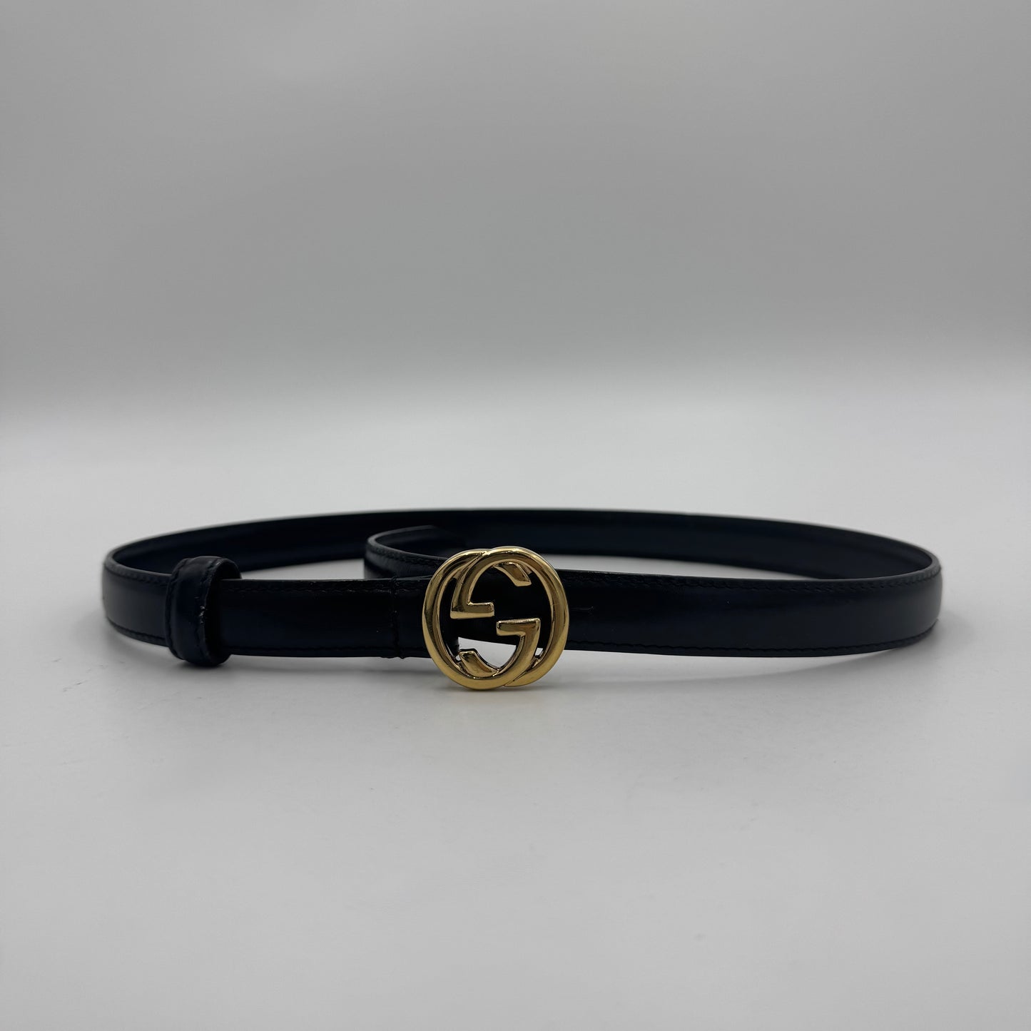Gucci Black Leather Interlocking G Belt GHW