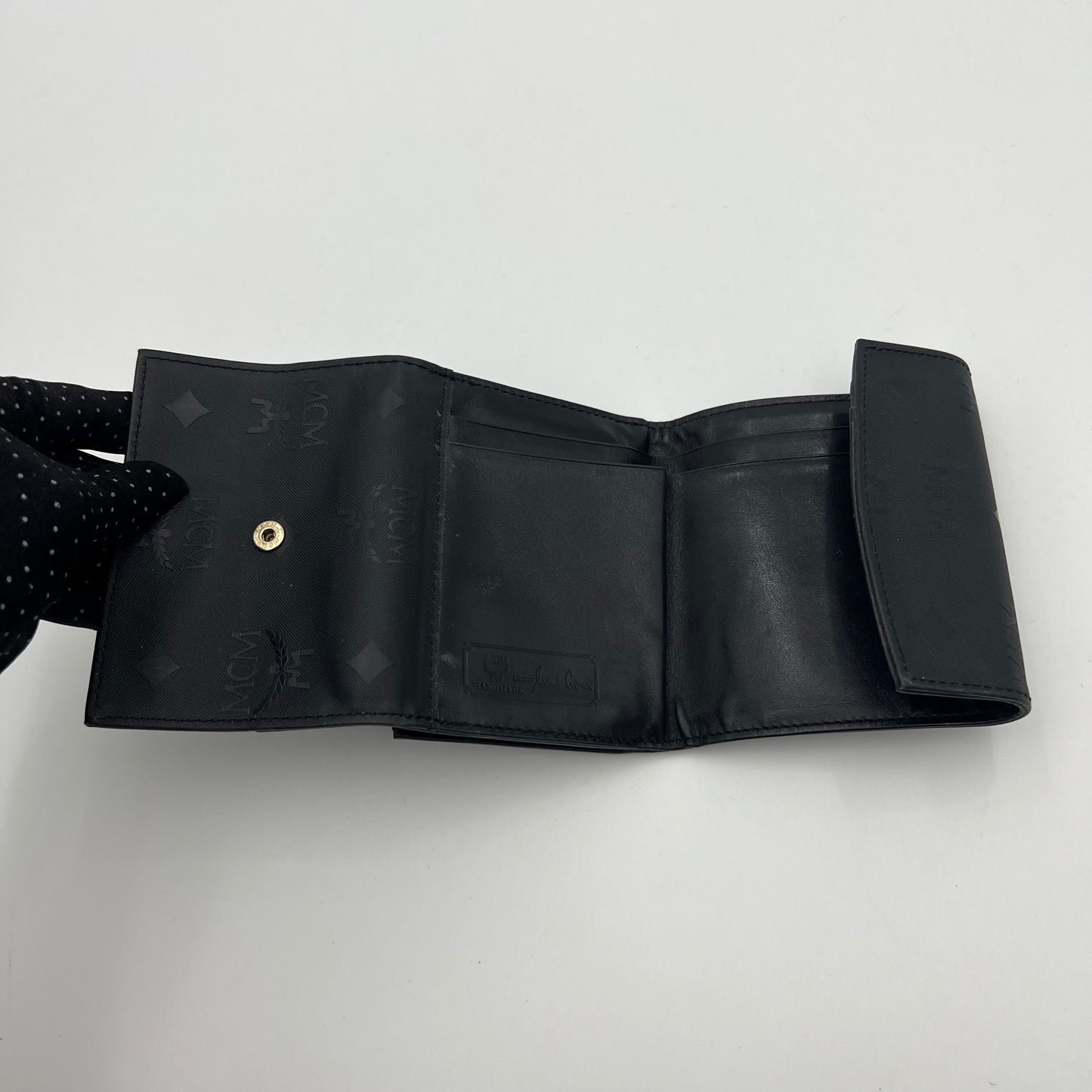 MCM Black Visetos Trifold Short Wallet