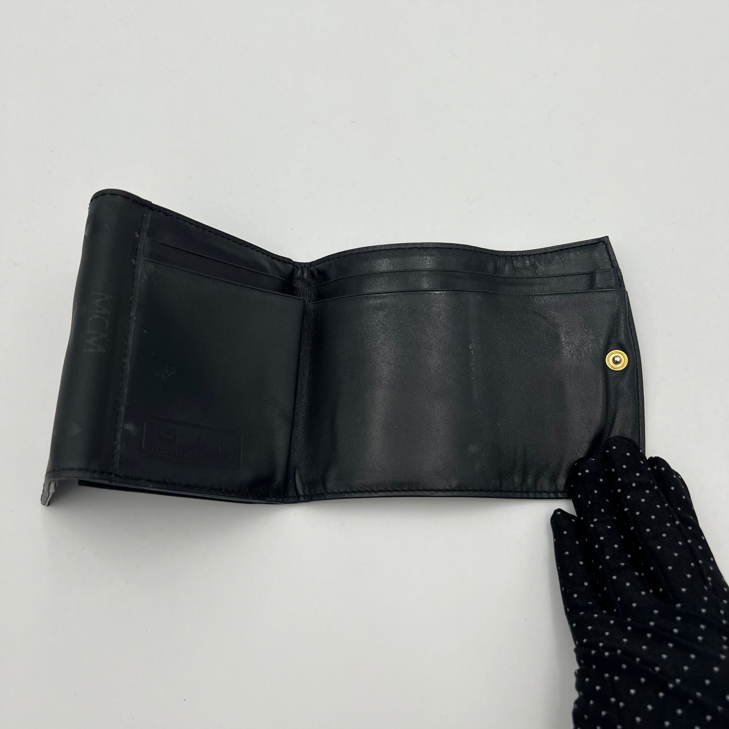 MCM Black Visetos Trifold Short Wallet