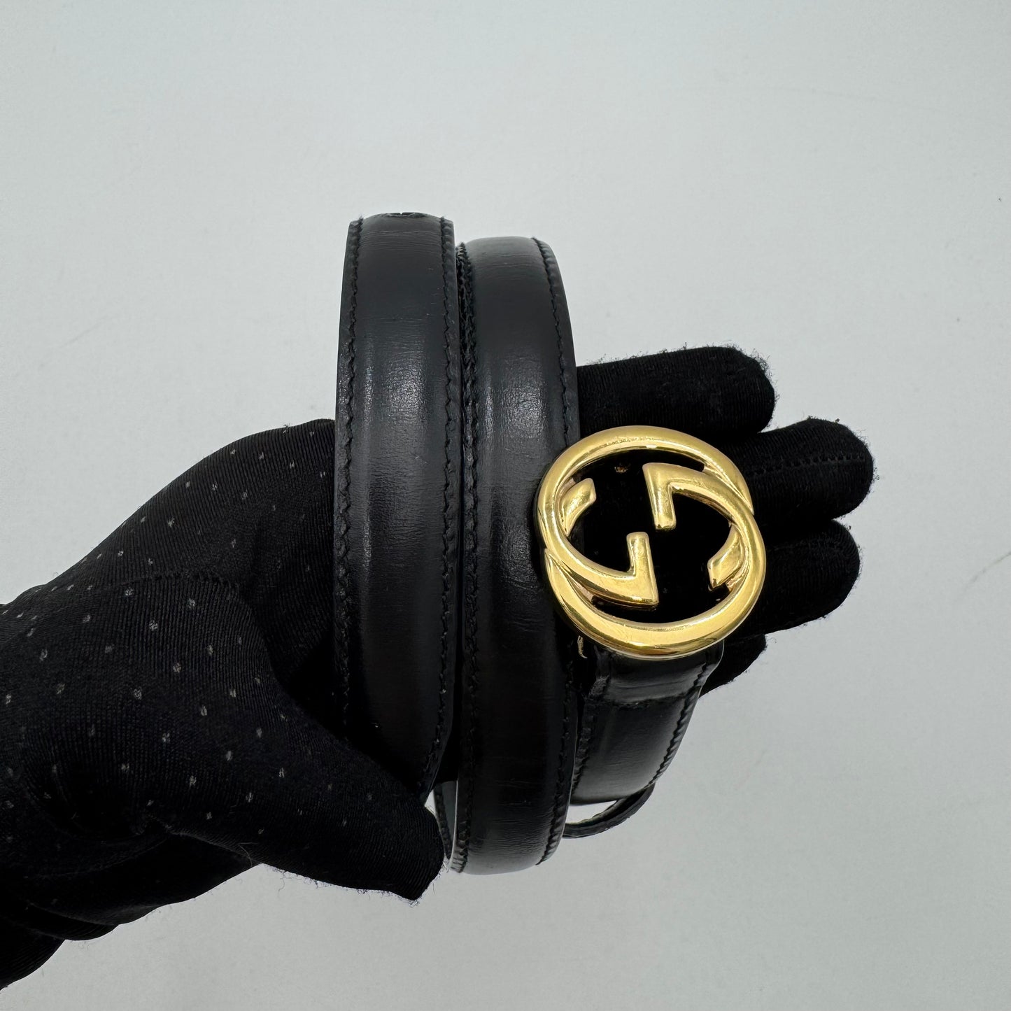 Gucci Black Leather Interlocking G Belt GHW