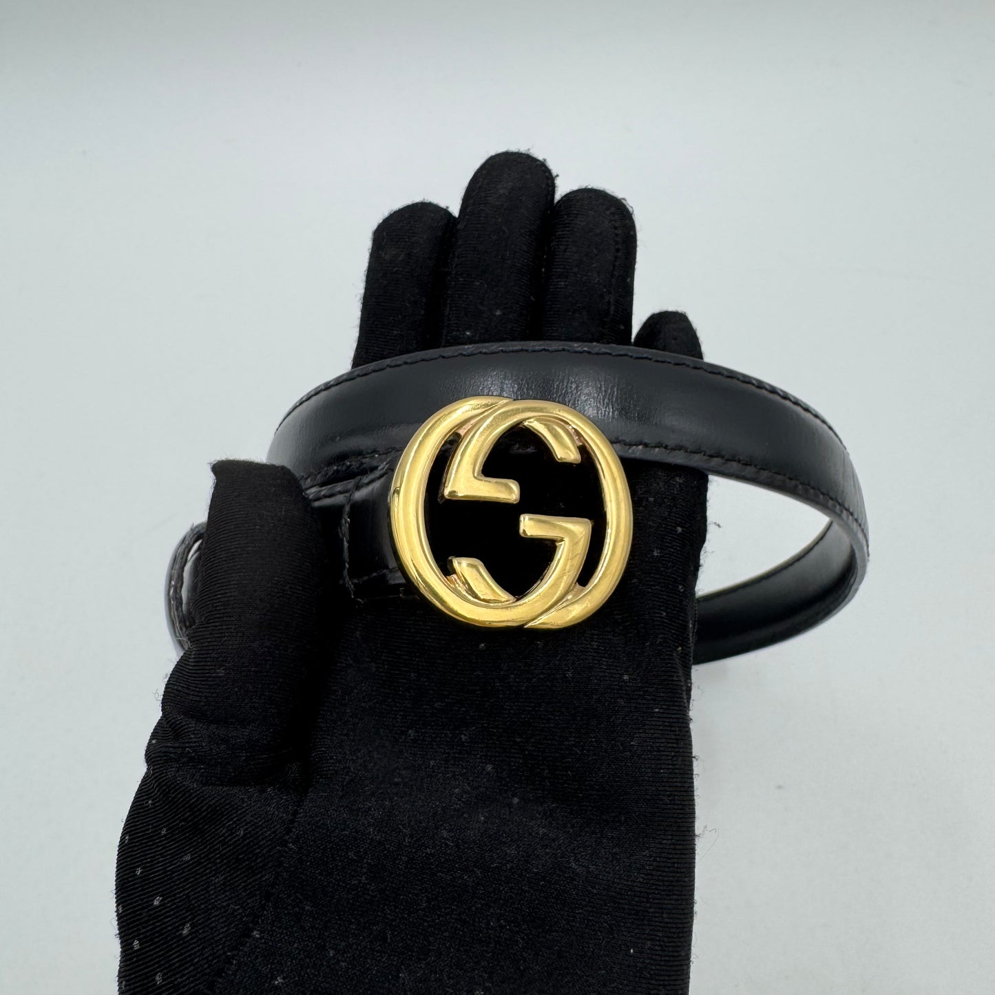 Gucci Black Leather Interlocking G Belt GHW