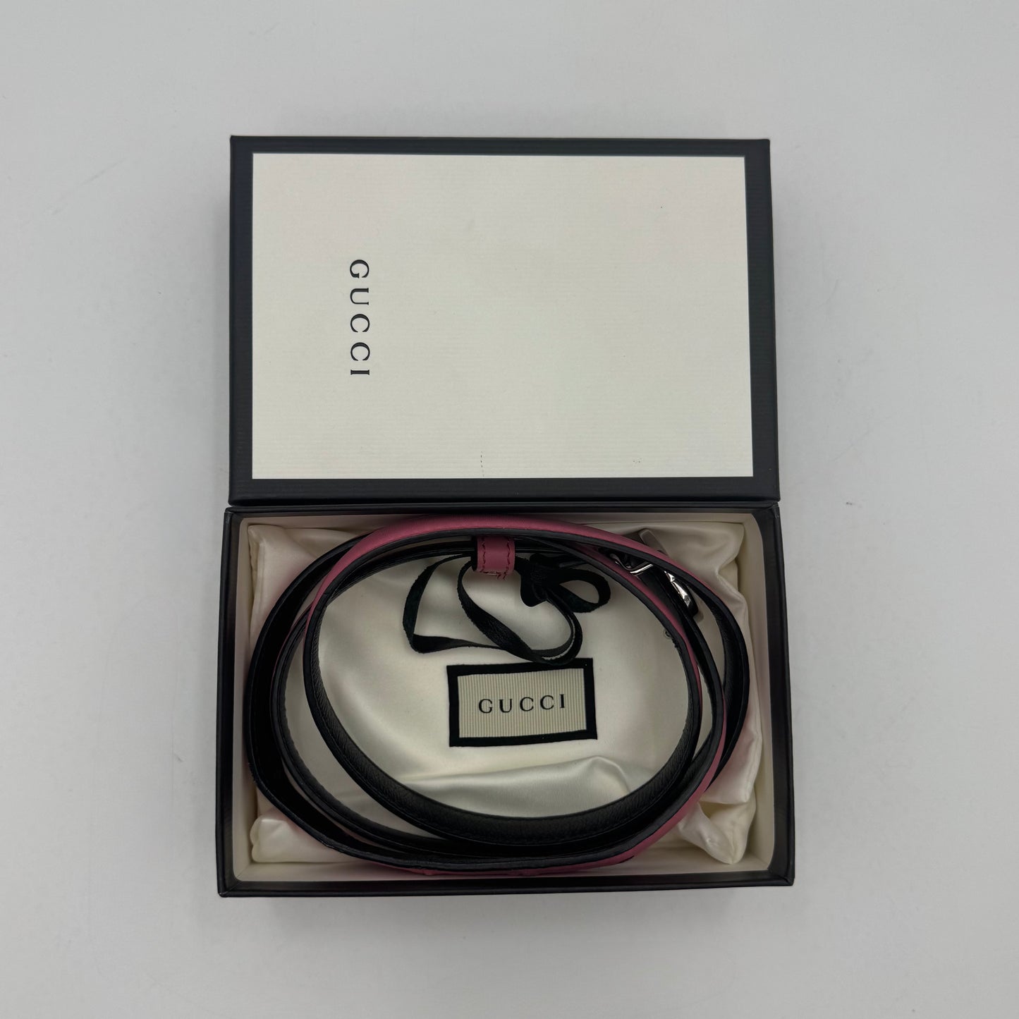 Gucci Pink Leather Interlocking G Slim Belt SHW