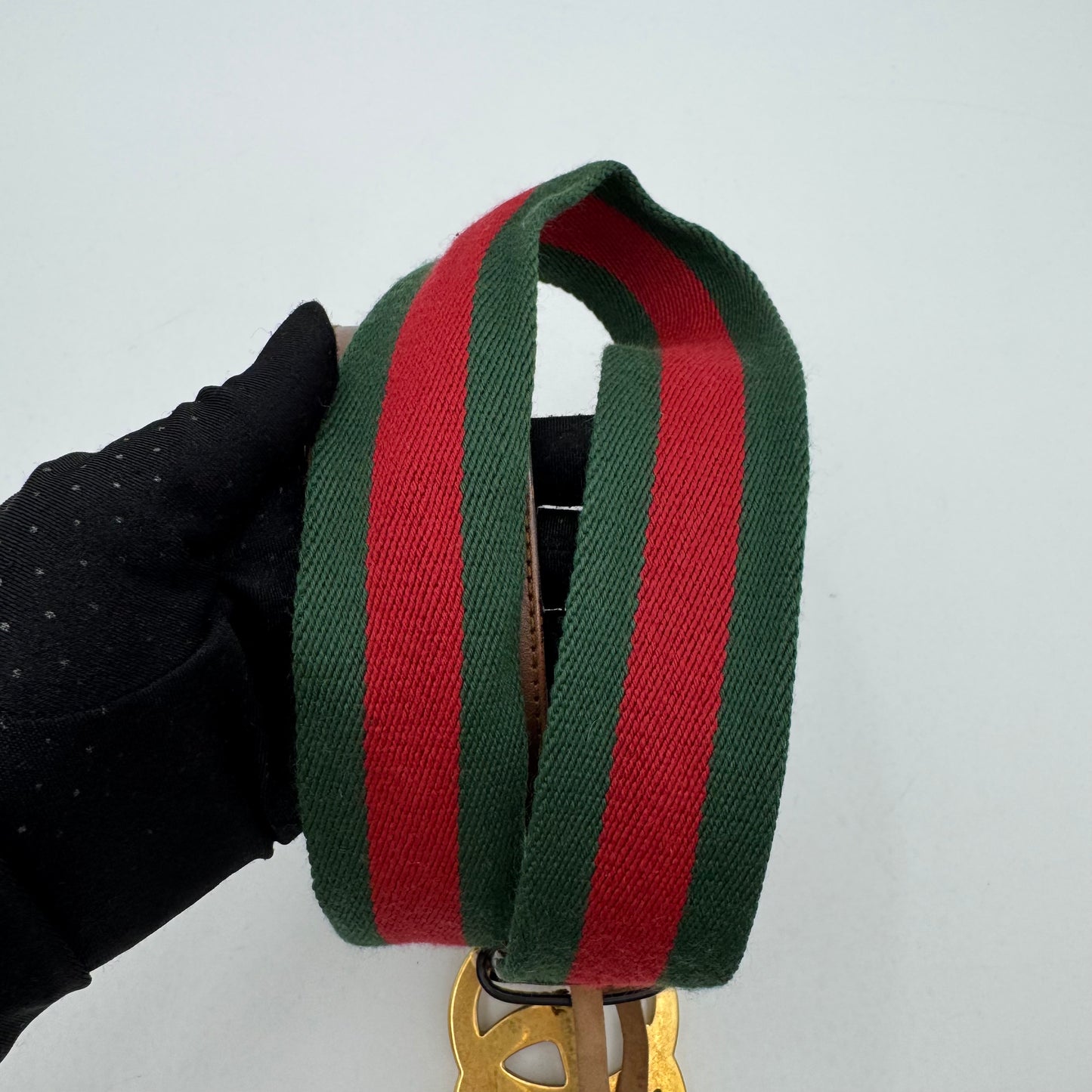 Gucci Brown Leather Web Fabric Marmont Belt GHW