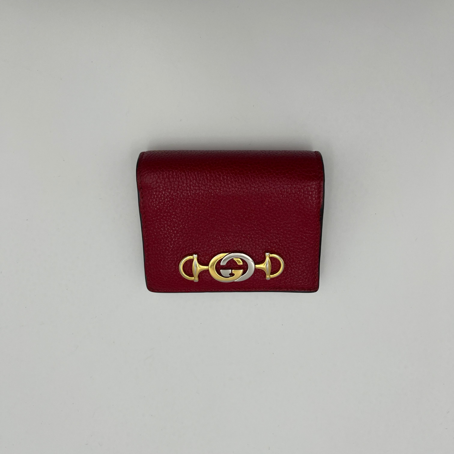 Gucci Red Leather Interlocking G Horsebit Zumi Chain Short Wallet