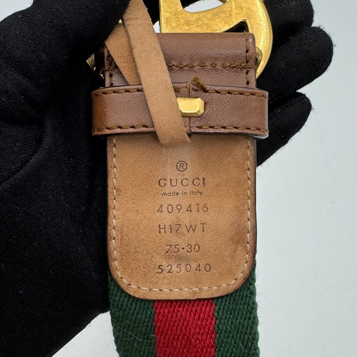 Gucci Brown Leather Web Fabric Marmont Belt GHW