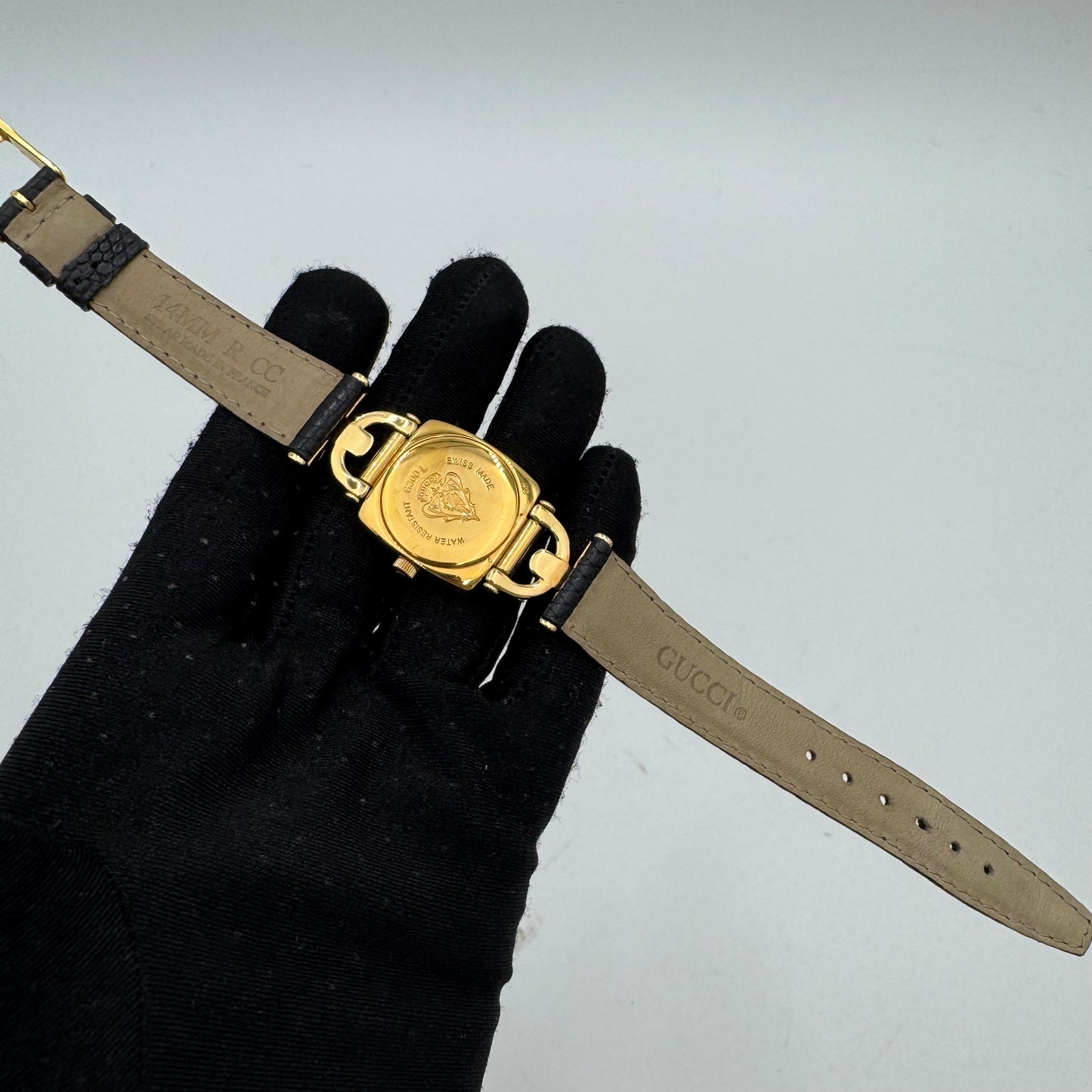 Gucci 6300L Gold Plated Horsebit and Black Lizard Watch