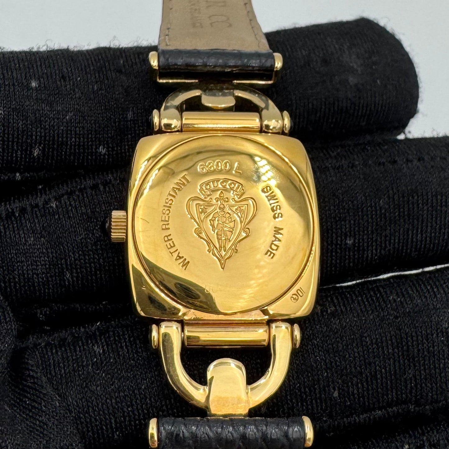 Gucci 6300L Gold Plated Horsebit and Black Lizard Watch