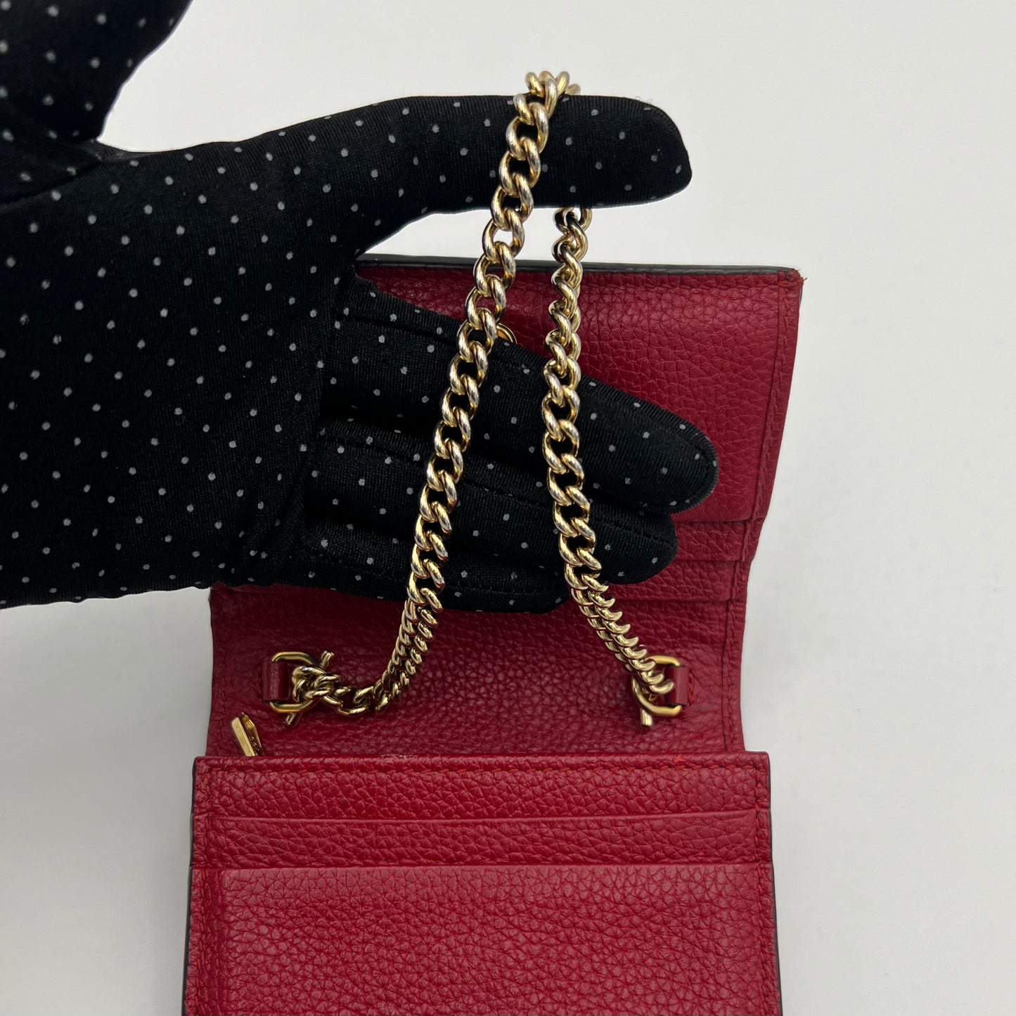 Gucci Red Leather Interlocking G Horsebit Zumi Chain Short Wallet