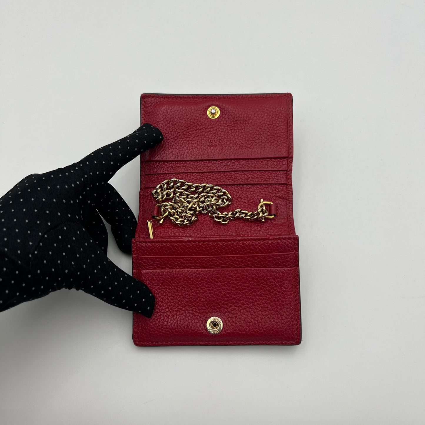 Gucci Red Leather Interlocking G Horsebit Zumi Chain Short Wallet