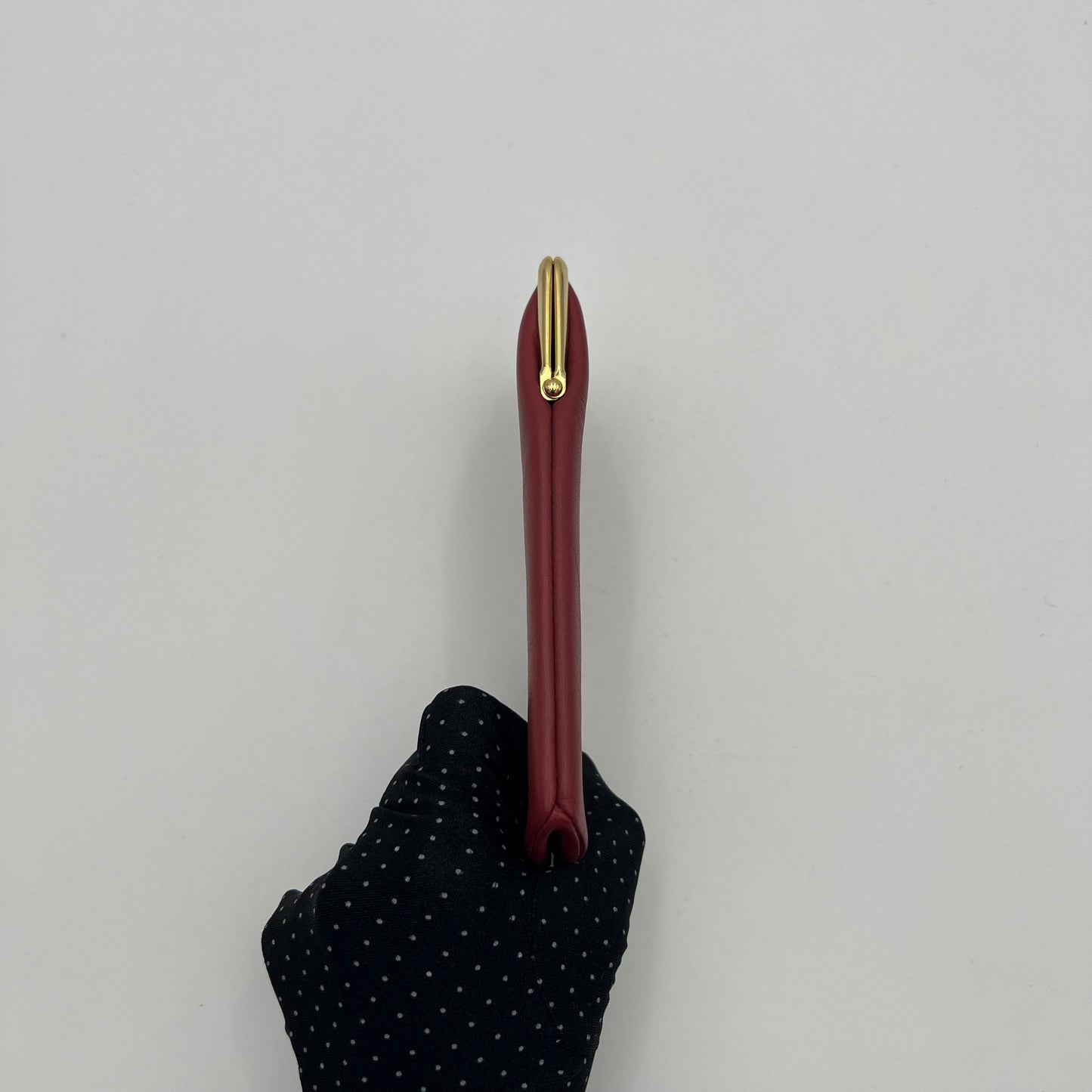 Shiseido Burgundy Leather Kisslock Pouch