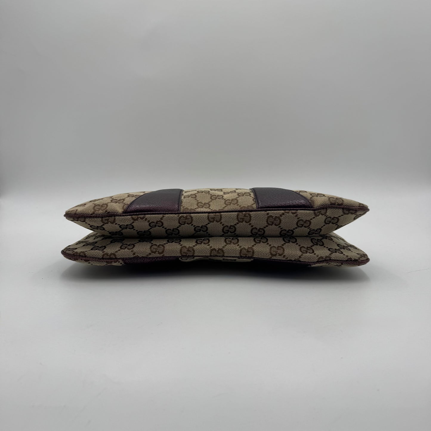 Gucci by Tom Ford Brown Canvas Purple Leather Bamboo Ring Chain Shoulder Bag