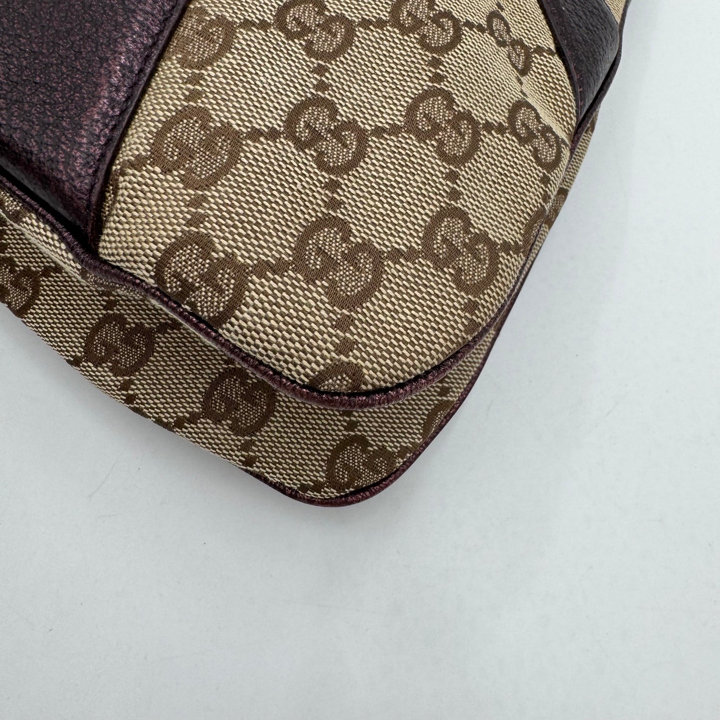 Gucci by Tom Ford Brown Canvas Purple Leather Bamboo Ring Chain Shoulder Bag