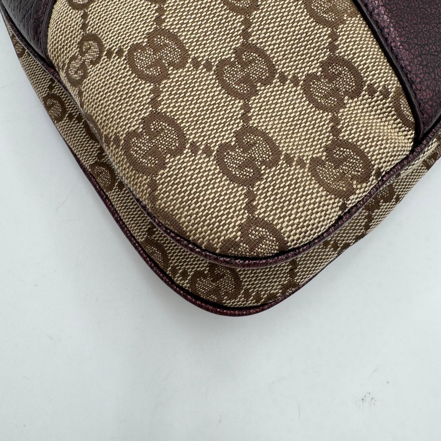 Gucci by Tom Ford Brown Canvas Purple Leather Bamboo Ring Chain Shoulder Bag