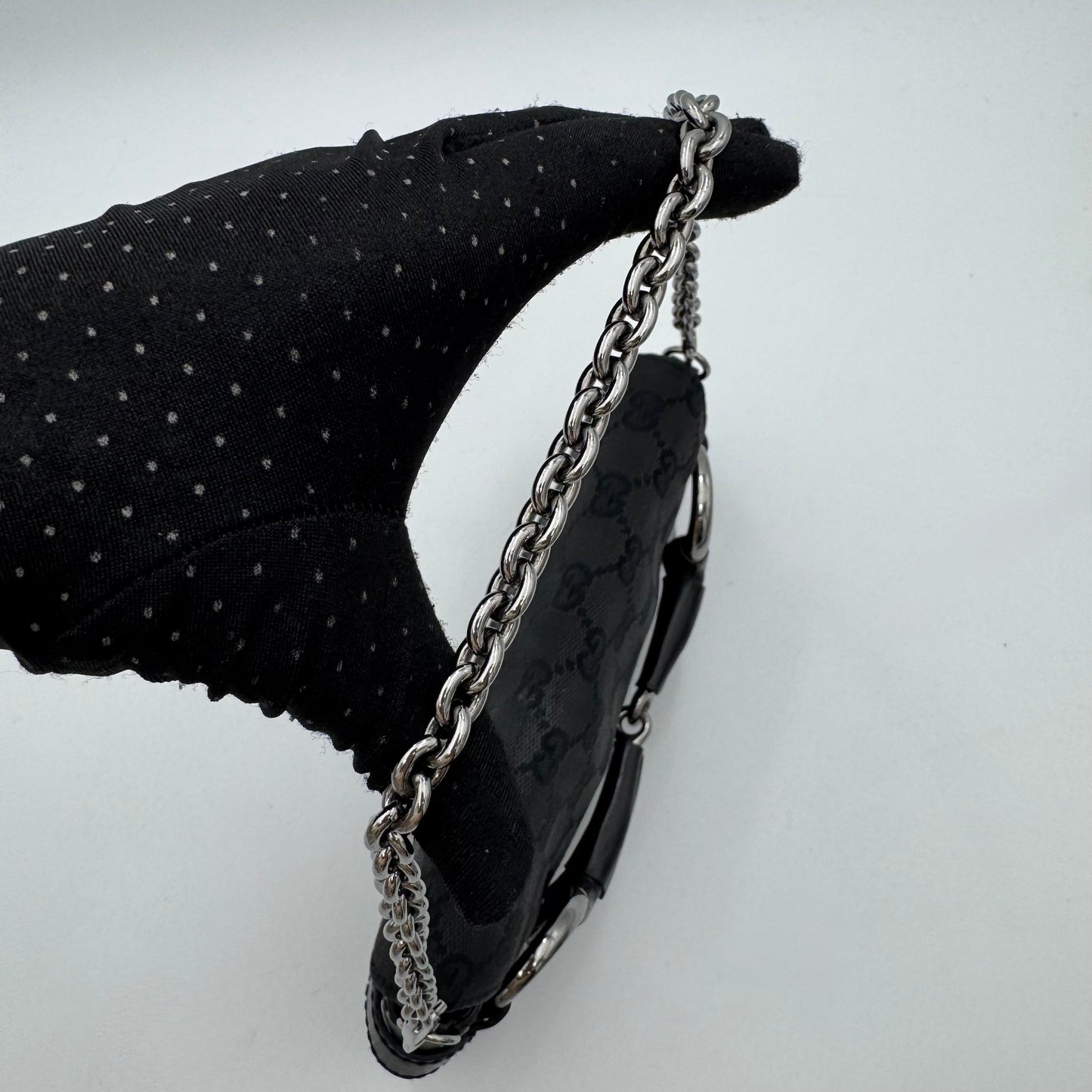 Gucci by Tom Ford Black Monogram Canvas and Studded Leather Horsebit Chain Shoulder Bag SHW