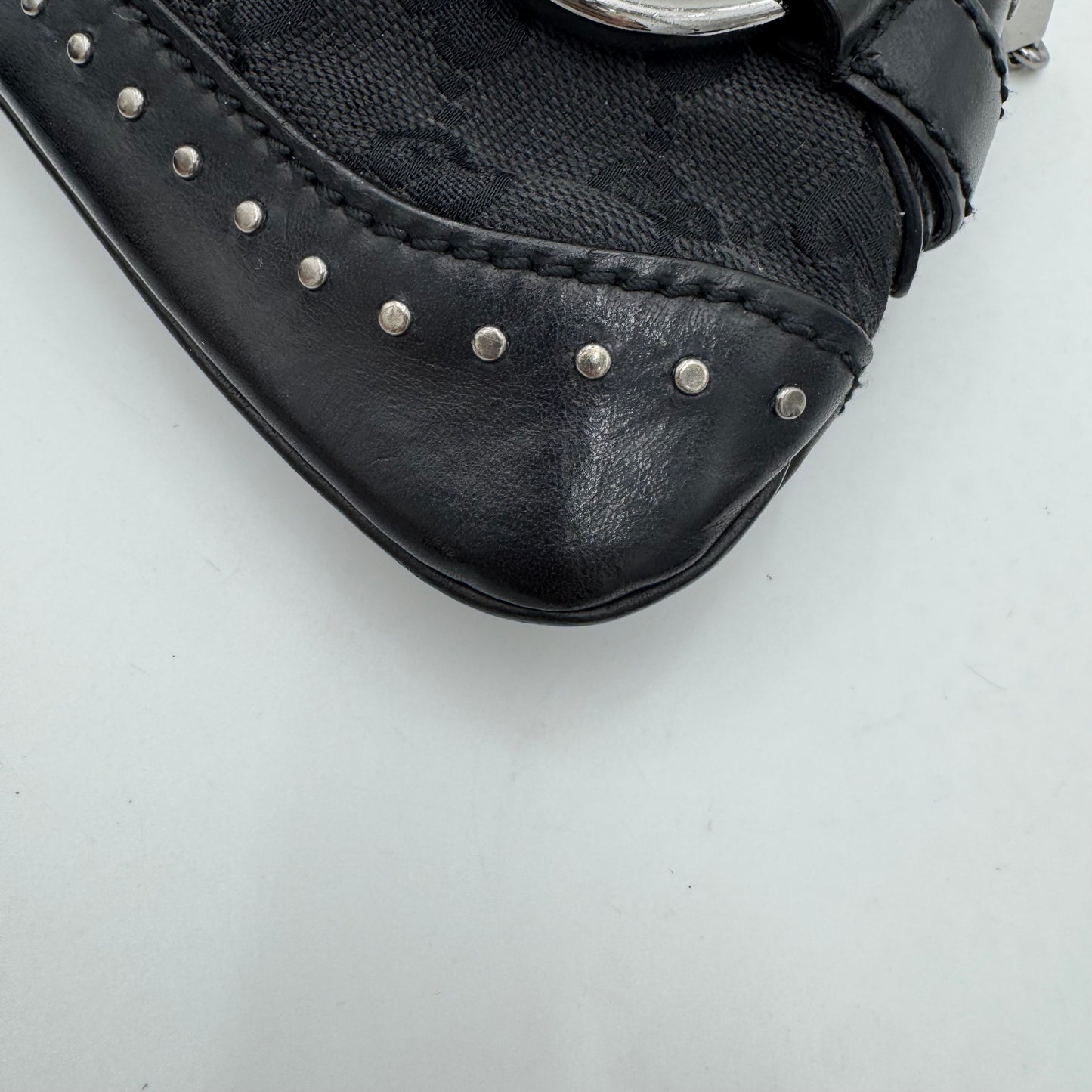 Gucci by Tom Ford Black Monogram Canvas and Studded Leather Horsebit Chain Shoulder Bag SHW