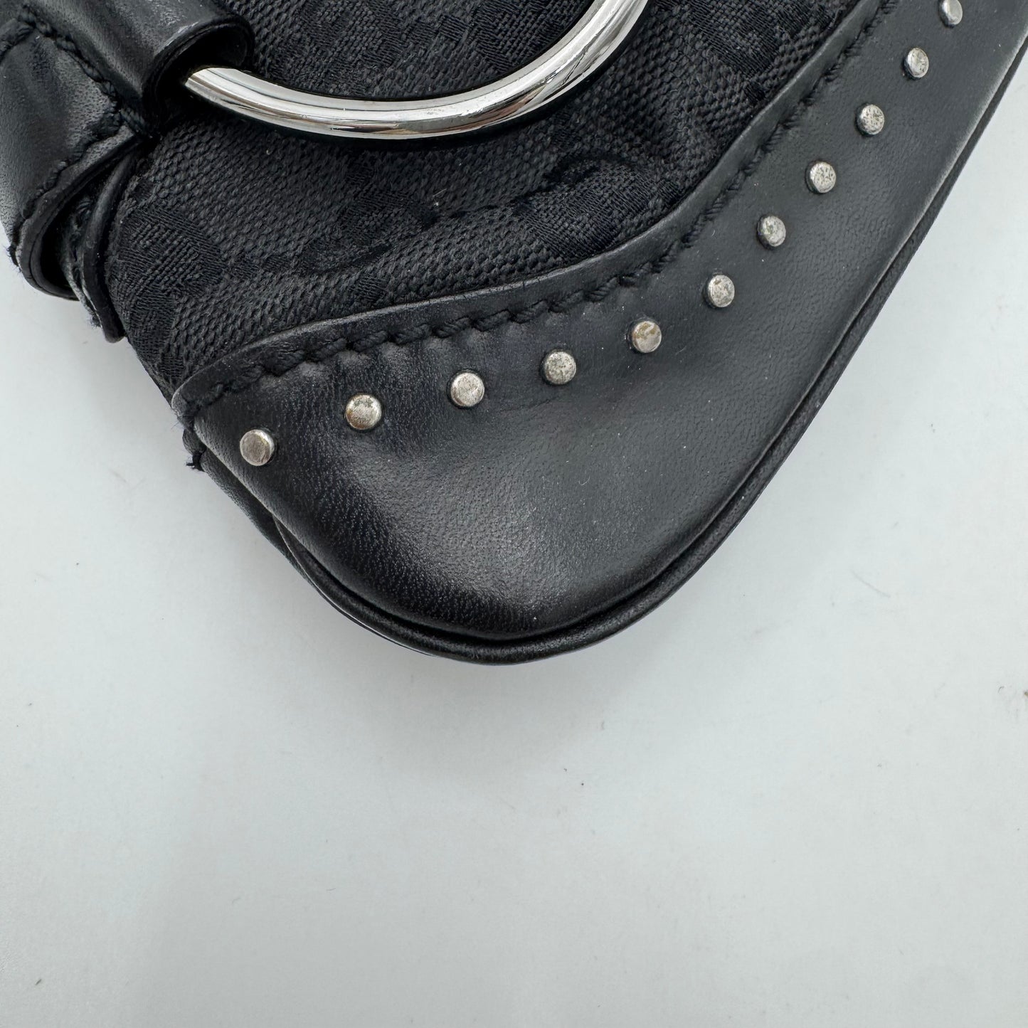 Gucci by Tom Ford Black Monogram Canvas and Studded Leather Horsebit Chain Shoulder Bag SHW