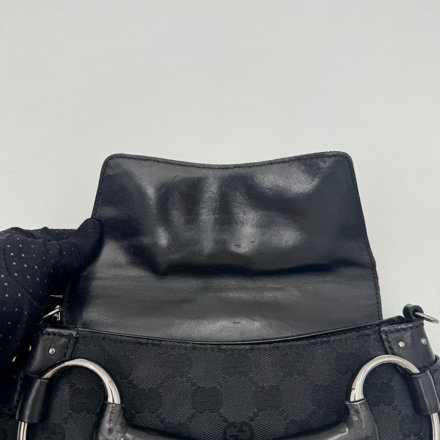 Gucci by Tom Ford Black Monogram Canvas and Studded Leather Horsebit Chain Shoulder Bag SHW