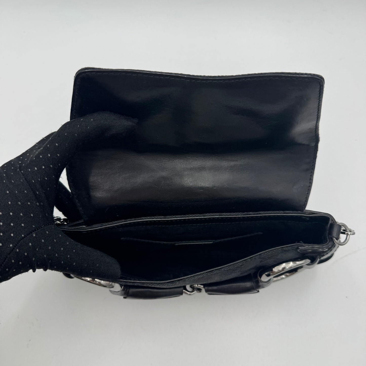 Gucci by Tom Ford Black Monogram Canvas and Studded Leather Horsebit Chain Shoulder Bag SHW