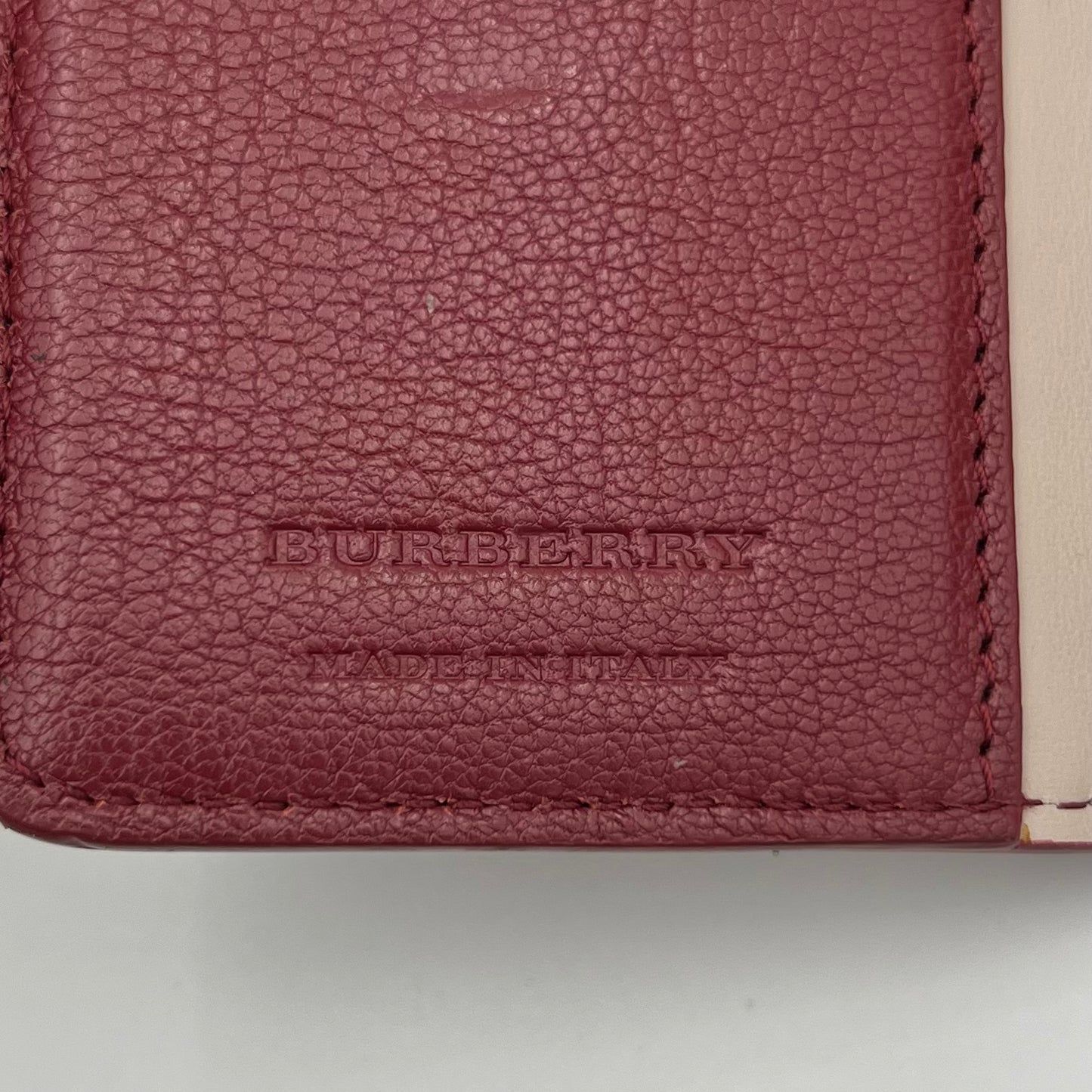 Burberry Burgundy Leather Crimson Trifold Short Wallet