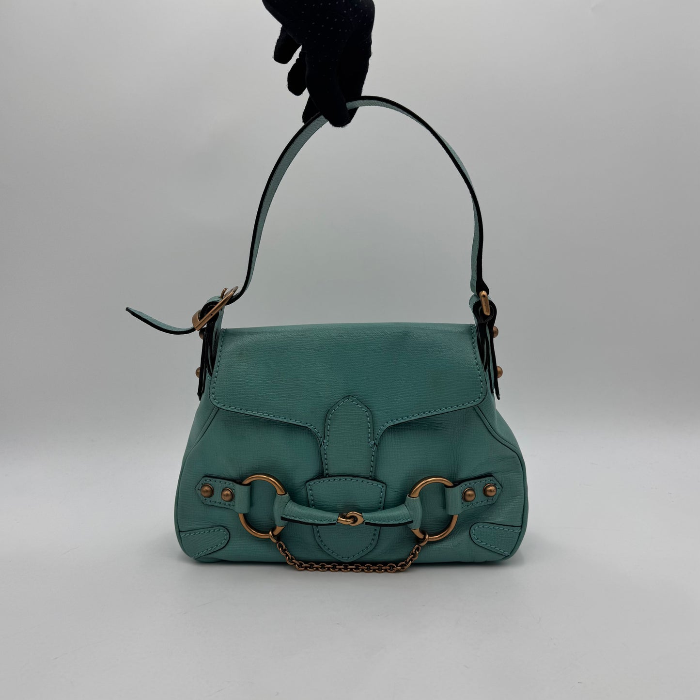Gucci Turquoise Leather Horsebit Chain Flap Shoulder