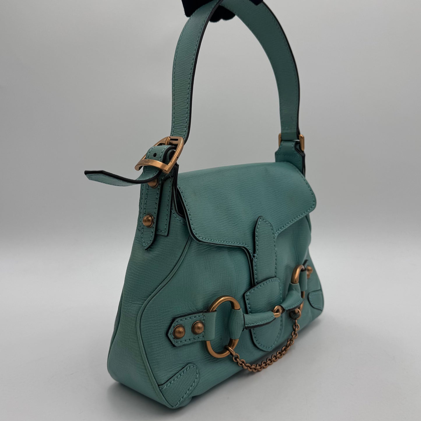 Gucci Turquoise Leather Horsebit Chain Flap Shoulder