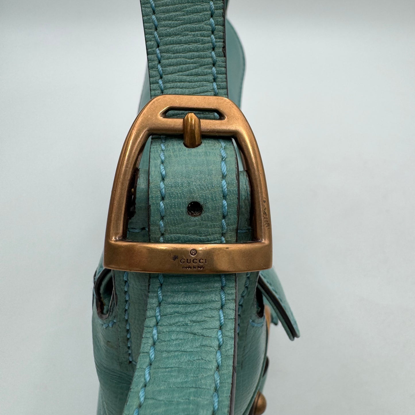Gucci Turquoise Leather Horsebit Chain Flap Shoulder