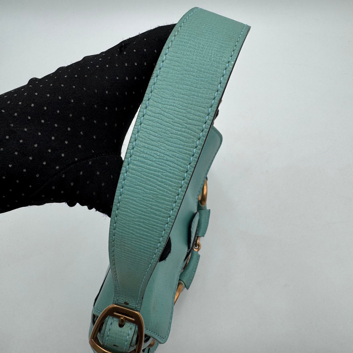 Gucci Turquoise Leather Horsebit Chain Flap Shoulder