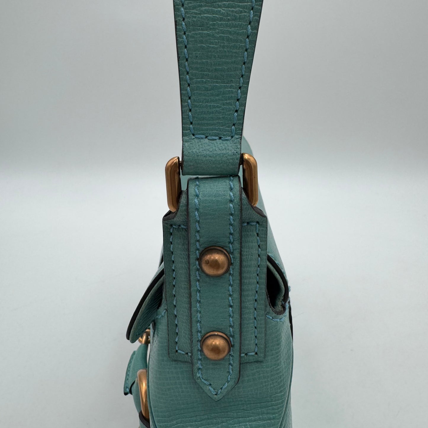 Gucci Turquoise Leather Horsebit Chain Flap Shoulder