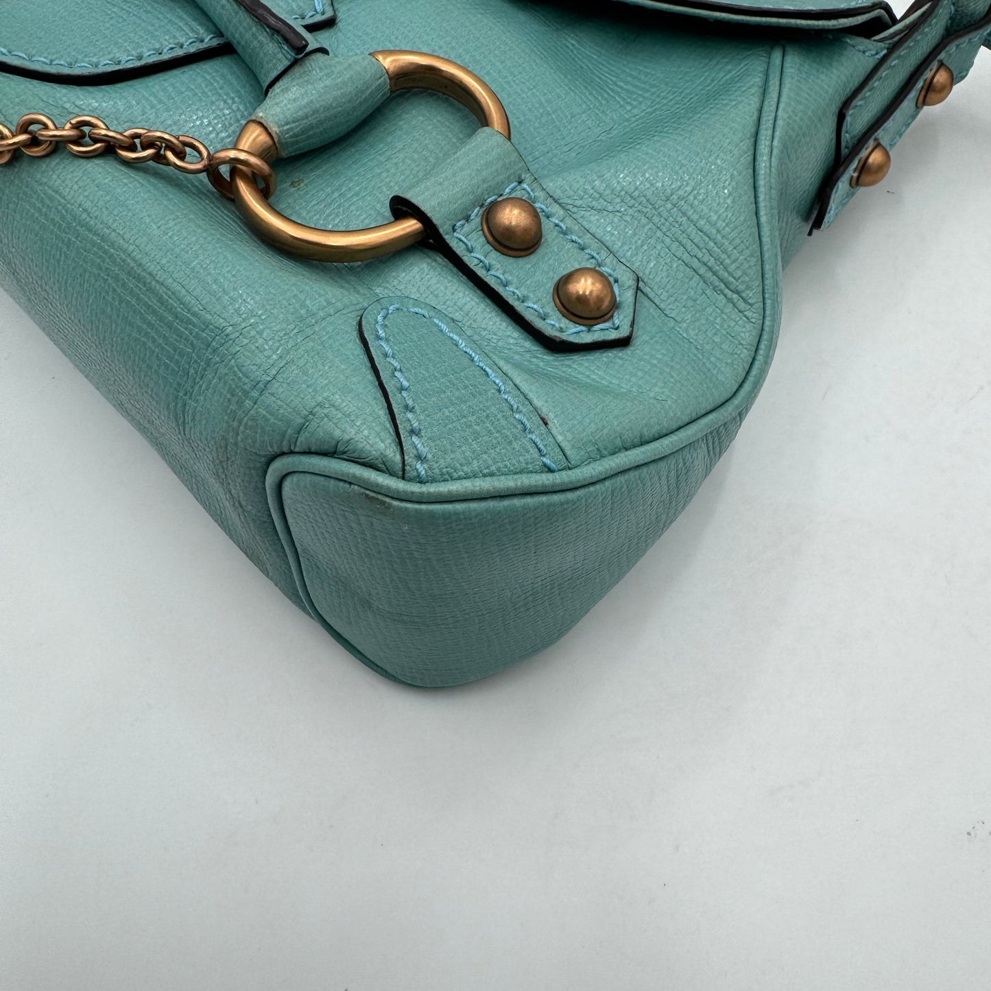 Gucci Turquoise Leather Horsebit Chain Flap Shoulder