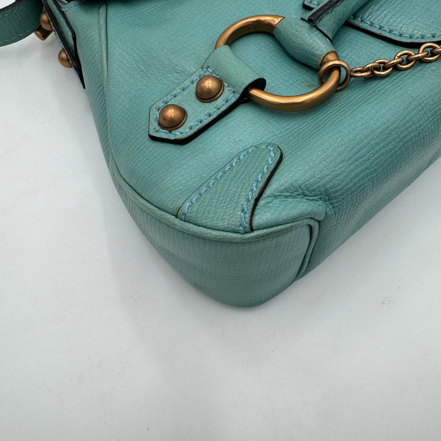 Gucci Turquoise Leather Horsebit Chain Flap Shoulder