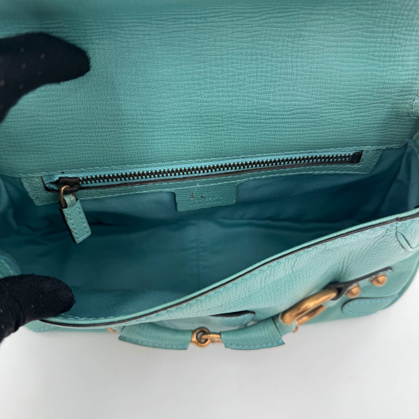 Gucci Turquoise Leather Horsebit Chain Flap Shoulder