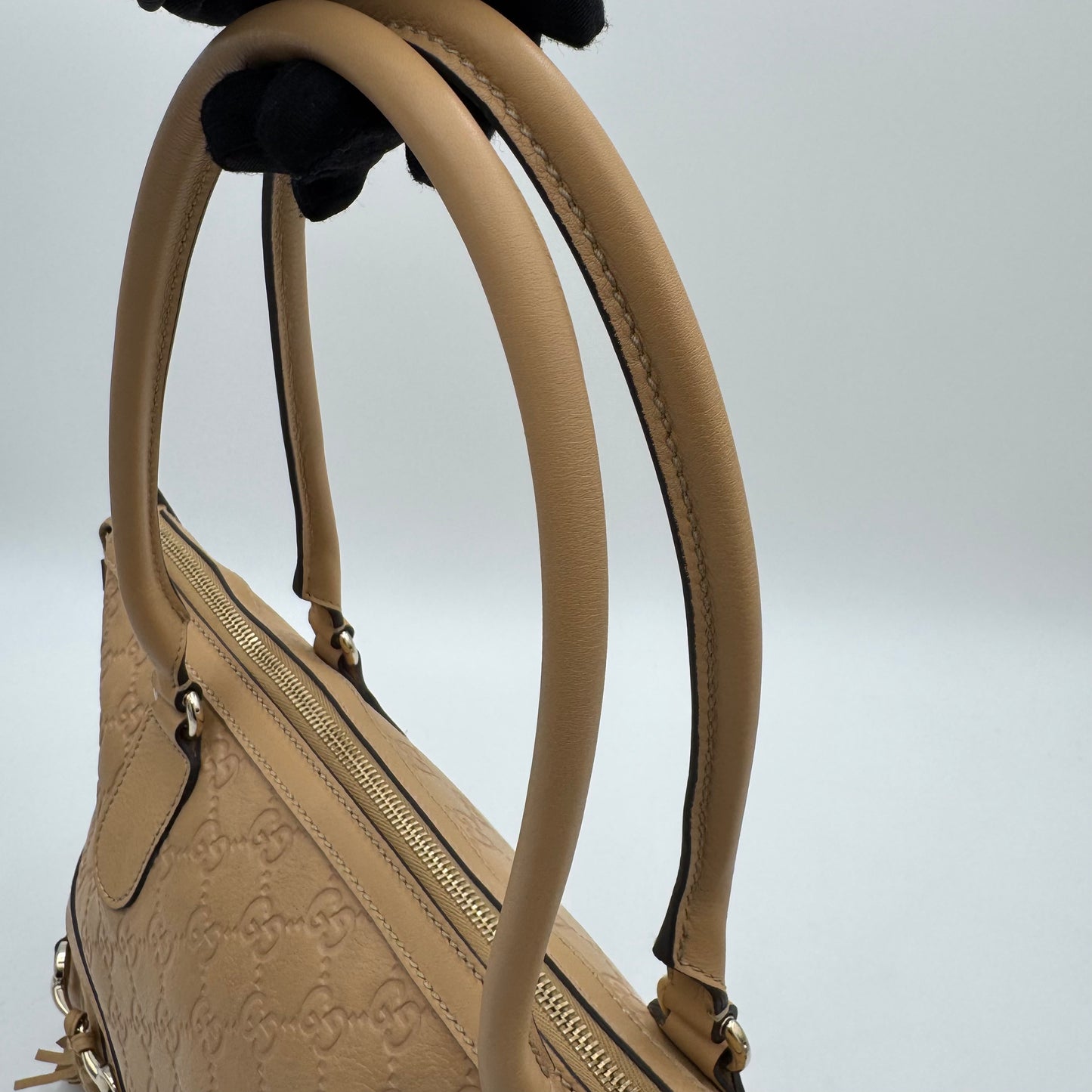Gucci Beige Guccissima Leather Horsebit Tassel Tote Shoulder Bag