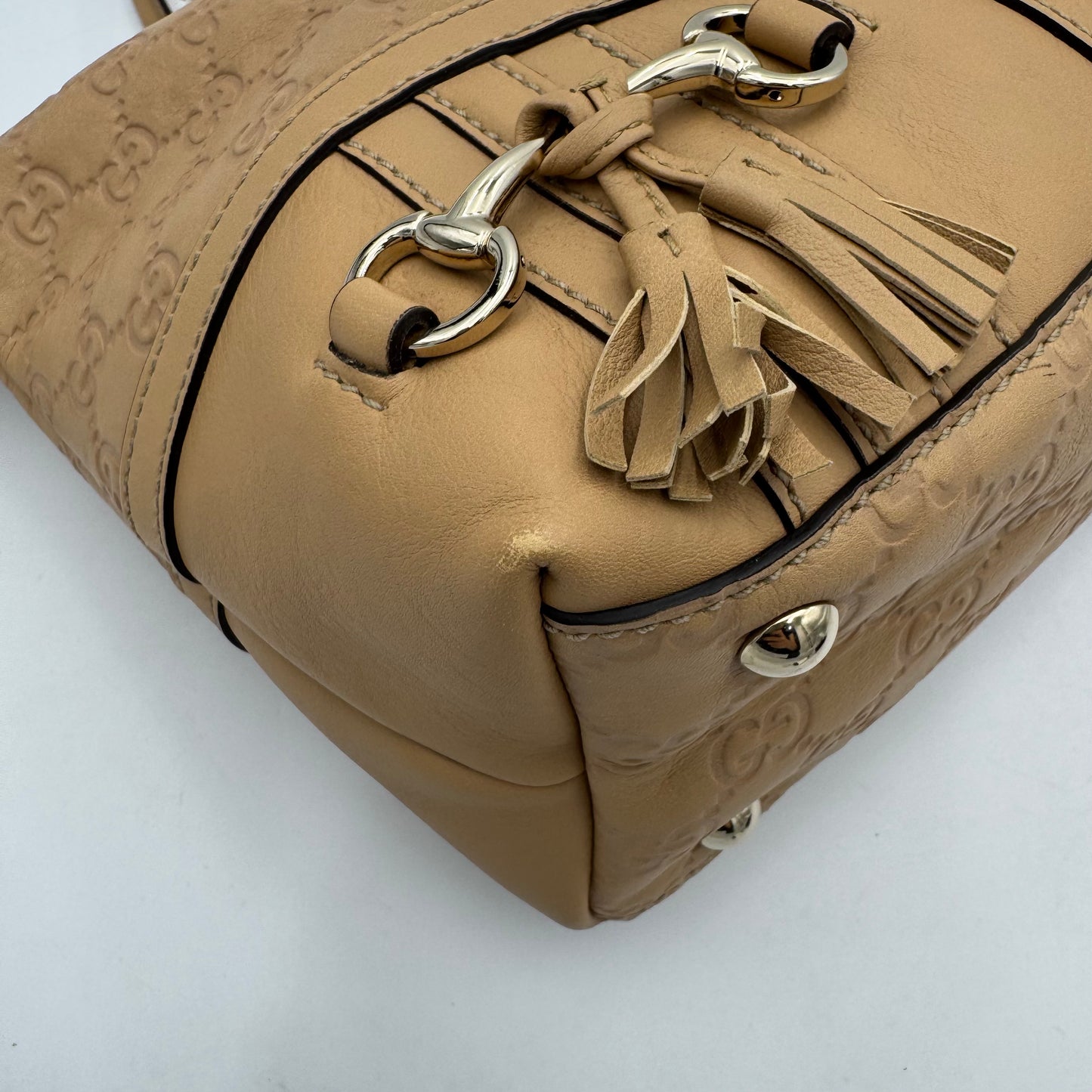Gucci Beige Guccissima Leather Horsebit Tassel Tote Shoulder Bag