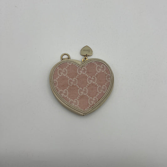 Gucci Pink Monogram Canvas Heart Coin Purse