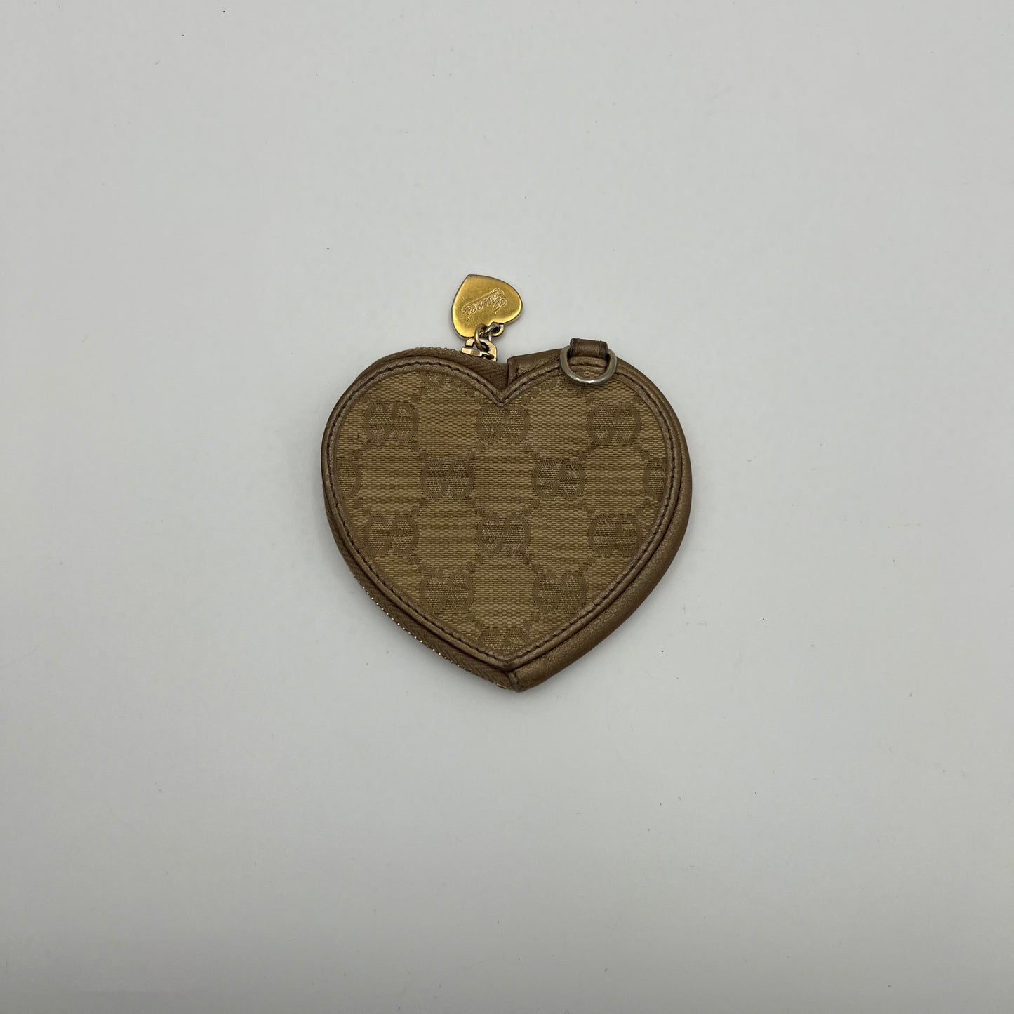 Gucci Beige Monogram Canvas Heart Coin Purse