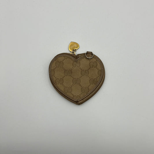 Gucci Beige Monogram Canvas Heart Coin Purse