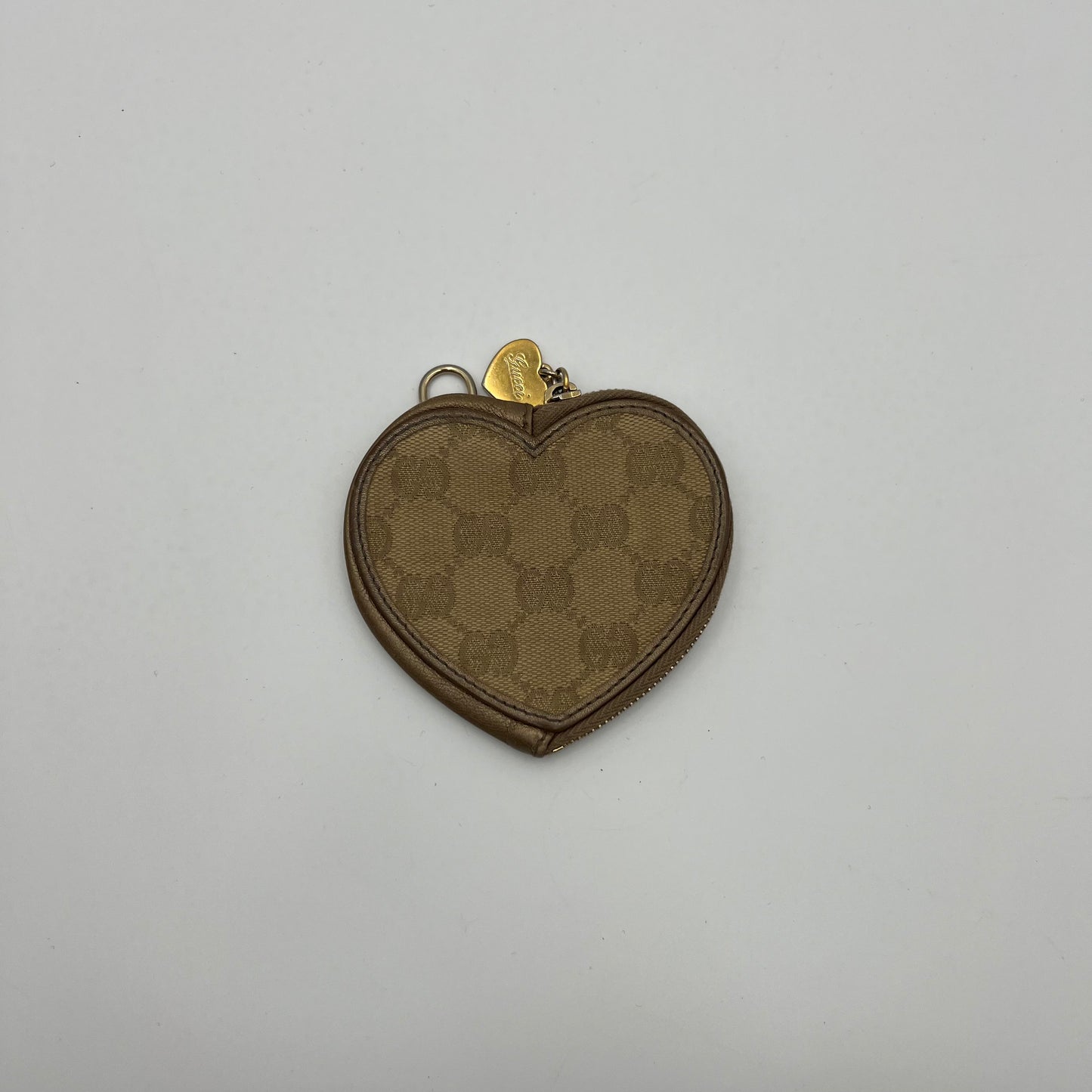 Gucci Beige Monogram Canvas Heart Coin Purse
