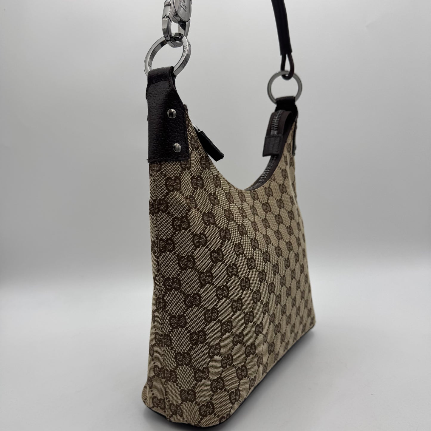 Gucci Brown Monogram Canvas and Leather Hobo Shoulder Bag