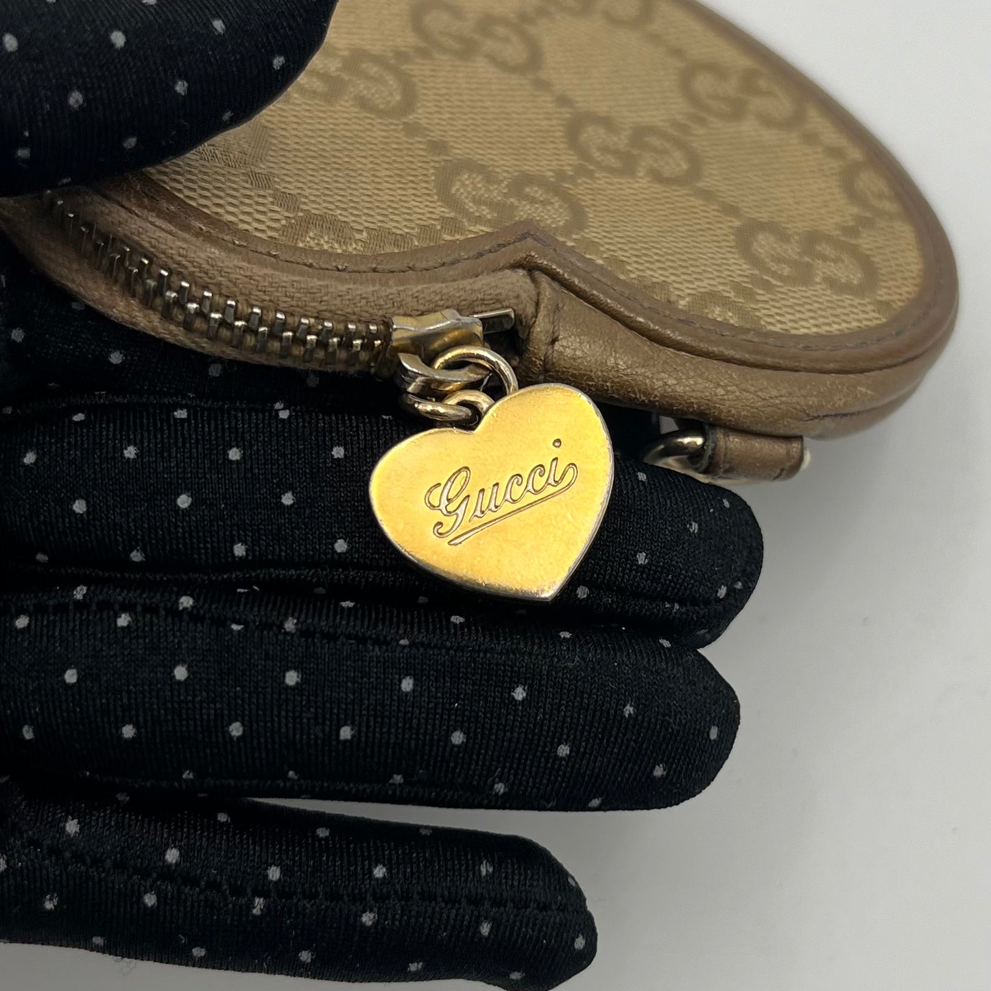 Gucci Beige Monogram Canvas Heart Coin Purse