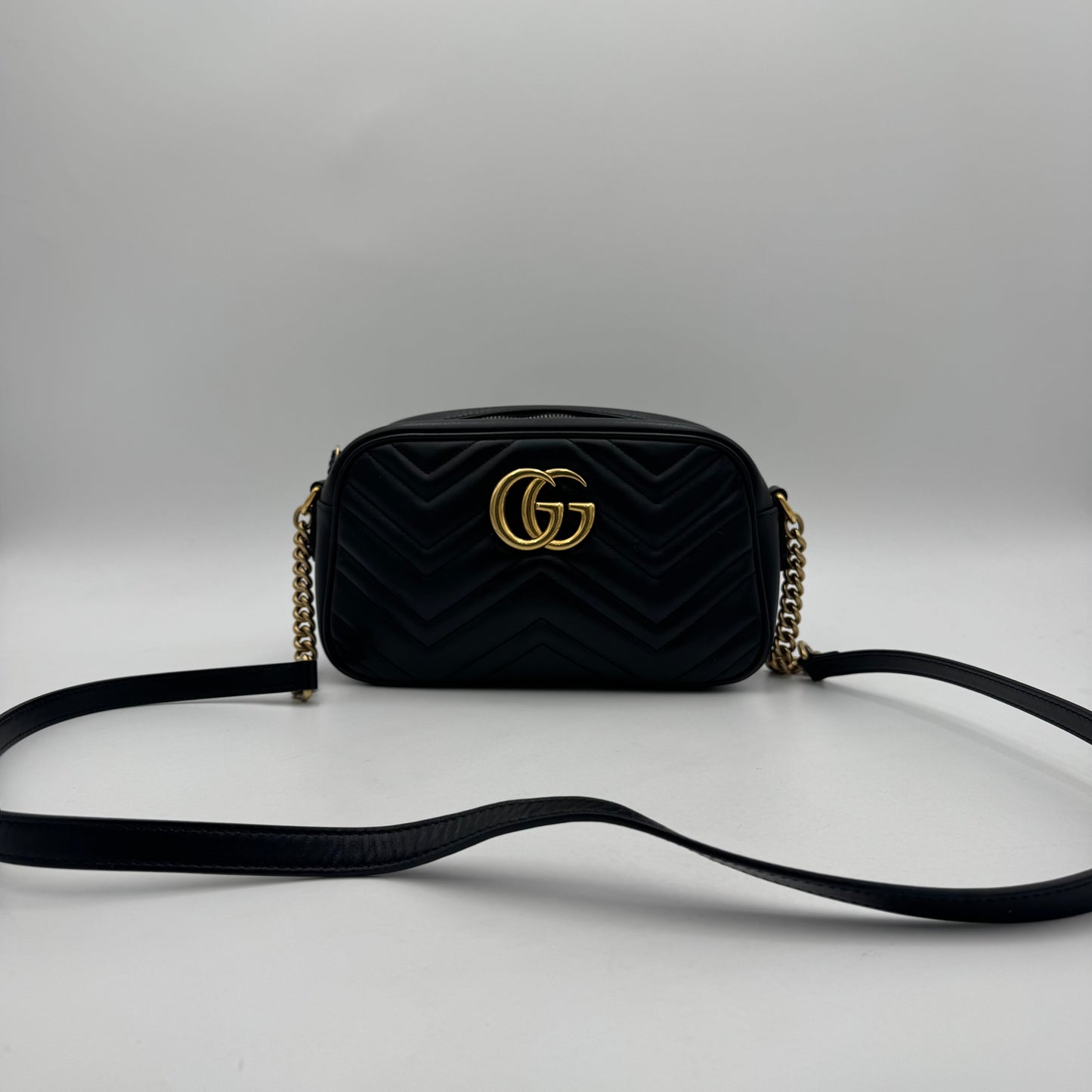Gucci Black Quilted Leather Marmont Small Camera Bag GHW