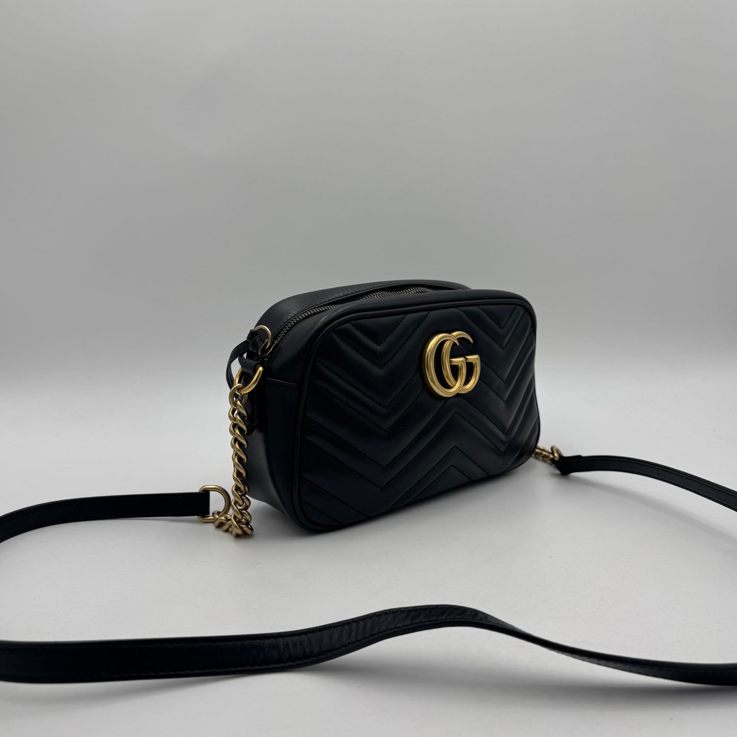 Gucci Black Quilted Leather Marmont Small Camera Bag GHW