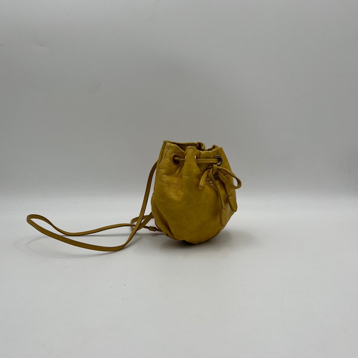 Prada Yellow Leather Micro Bucket Crossbody