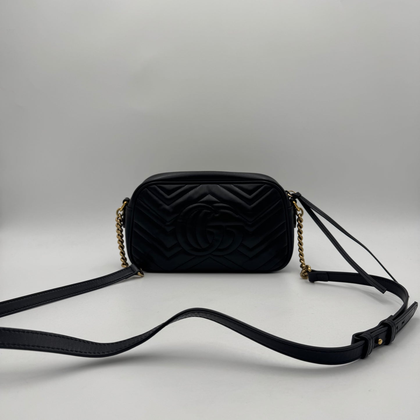 Gucci Black Quilted Leather Marmont Small Camera Bag GHW