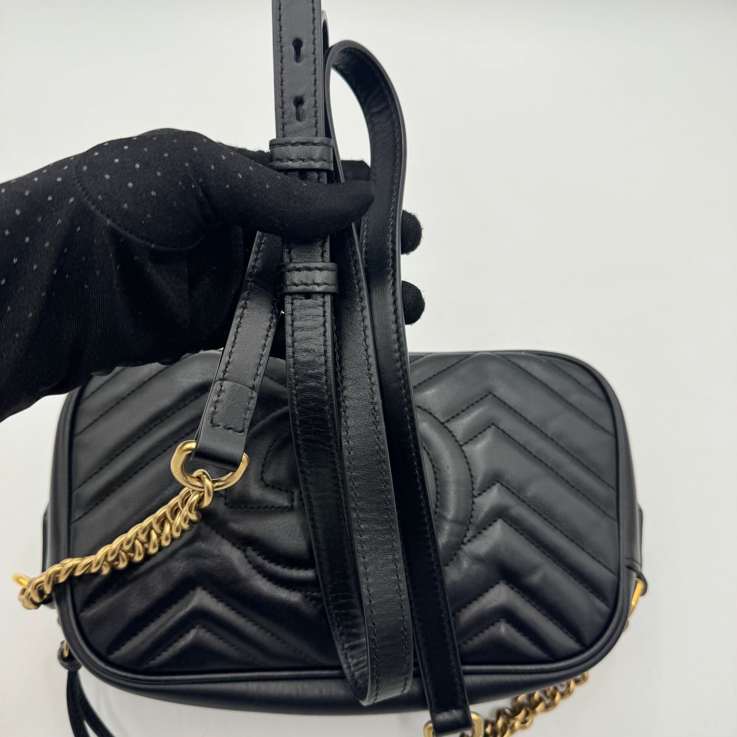 Gucci Black Quilted Leather Marmont Small Camera Bag GHW