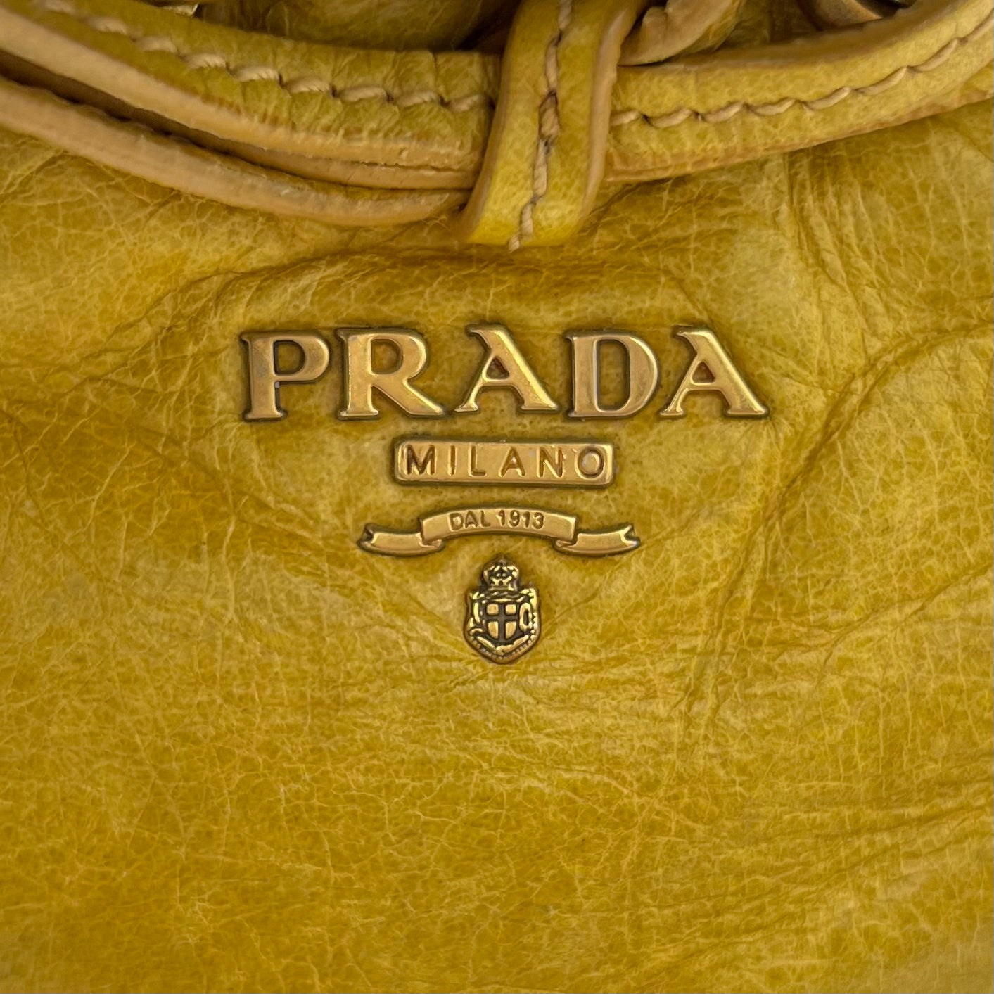 Prada Yellow Leather Micro Bucket Crossbody