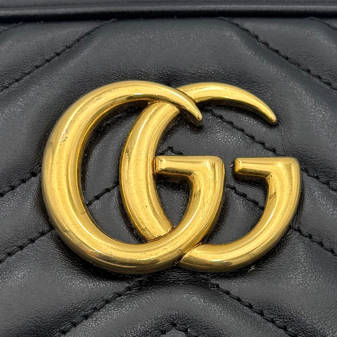Gucci Black Quilted Leather Marmont Small Camera Bag GHW