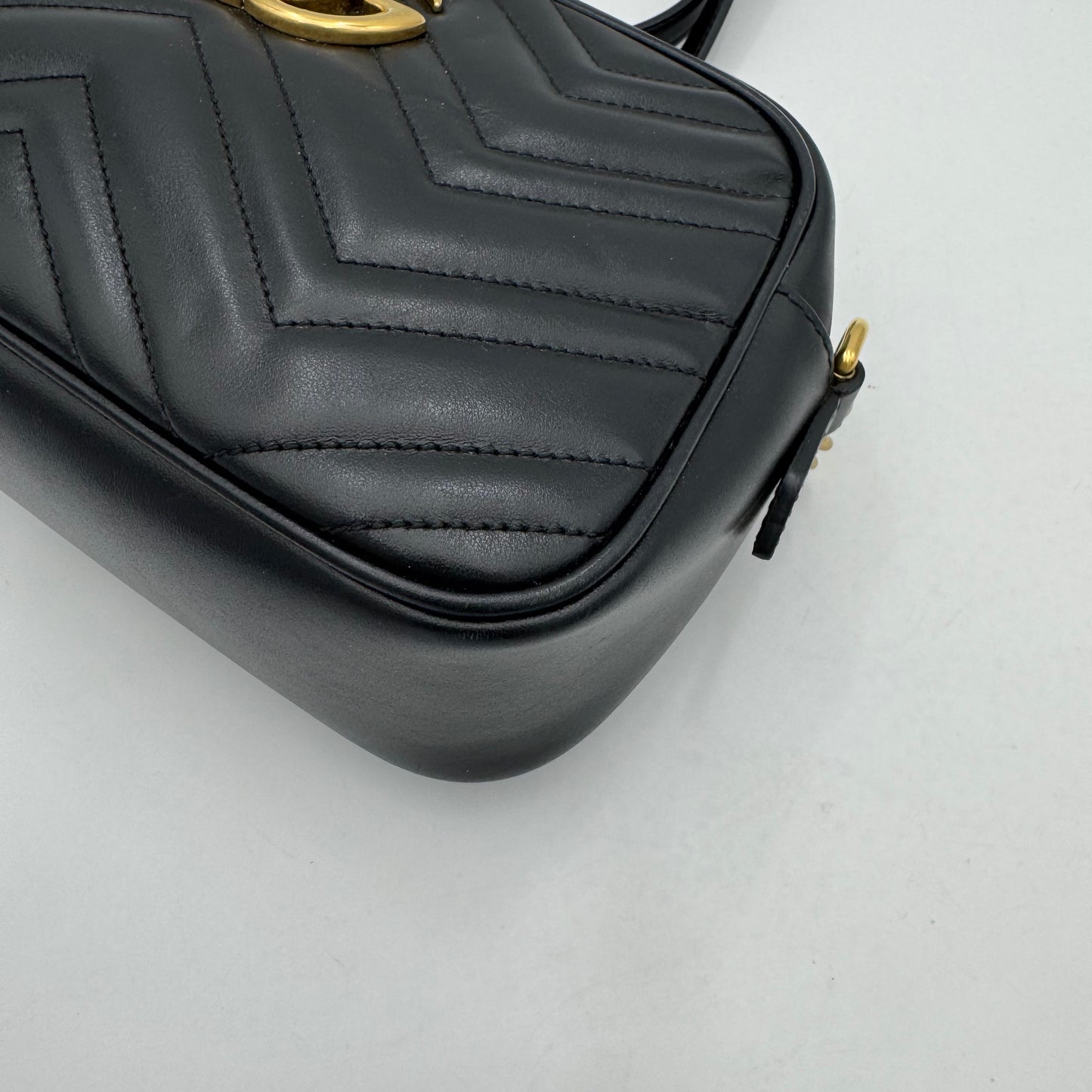 Gucci Black Quilted Leather Marmont Small Camera Bag GHW
