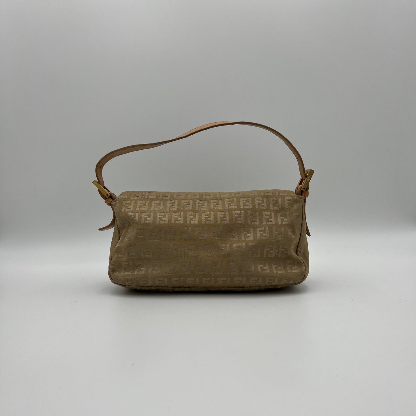 Fendi Beige Gold Zucchino Canvas Baguette GHW
