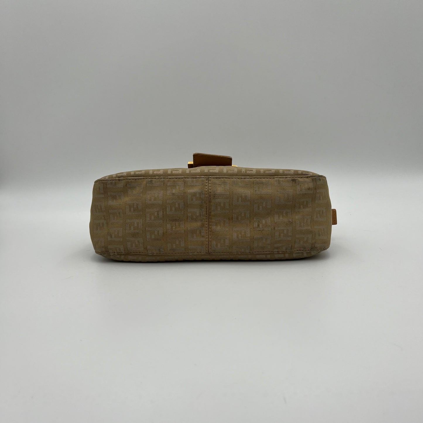 Fendi Beige Gold Zucchino Canvas Baguette GHW