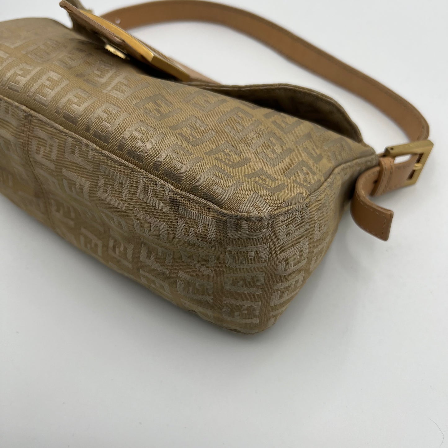 Fendi Beige Gold Zucchino Canvas Baguette GHW